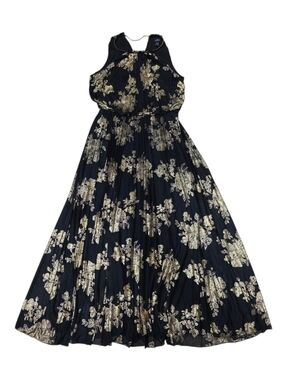 MSK Black Maxi Halter Dress with Gold Floral Foil Print 14